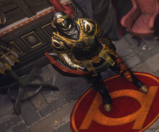 Karrak, the Sigil, a Warpriest mercenary in a hideout encounter.