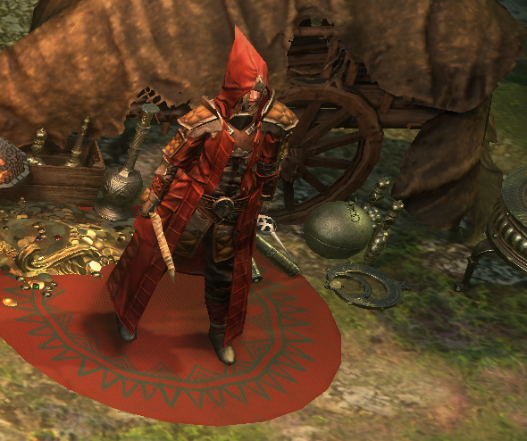 Vorlena, the Profuse, a Sanguimancer mercenary in a hideout encounter.