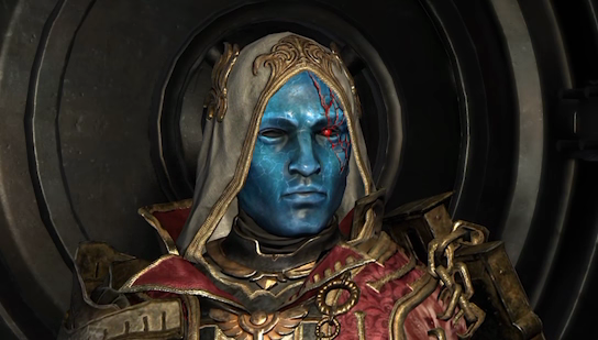 High Templar’s War Regalia Helmet with a blue face and hood